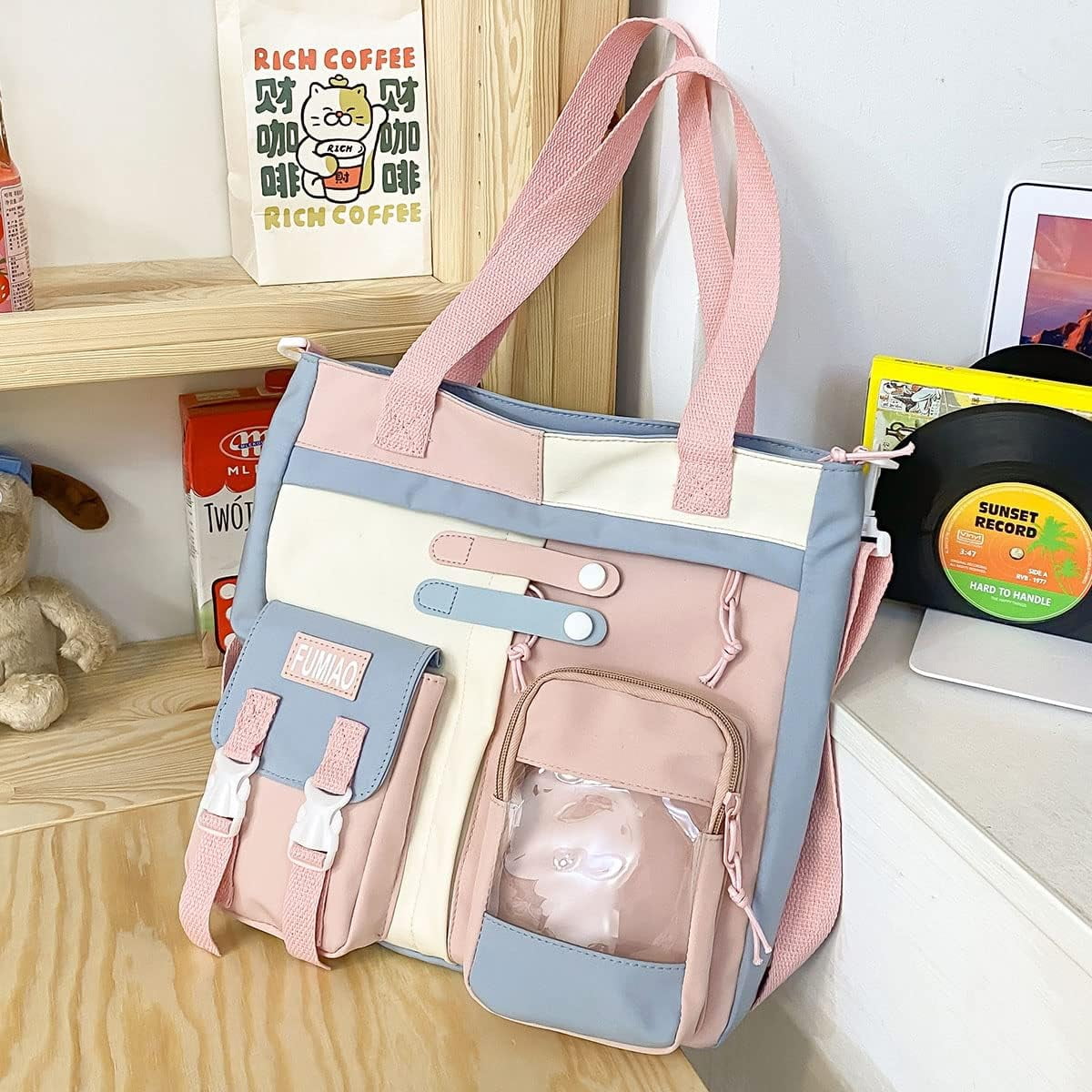 Messenger Bag with Kawaii Pins and Pendant for Women Cute Crossbody Bag Shoulder Tote Bag Casual Handbag