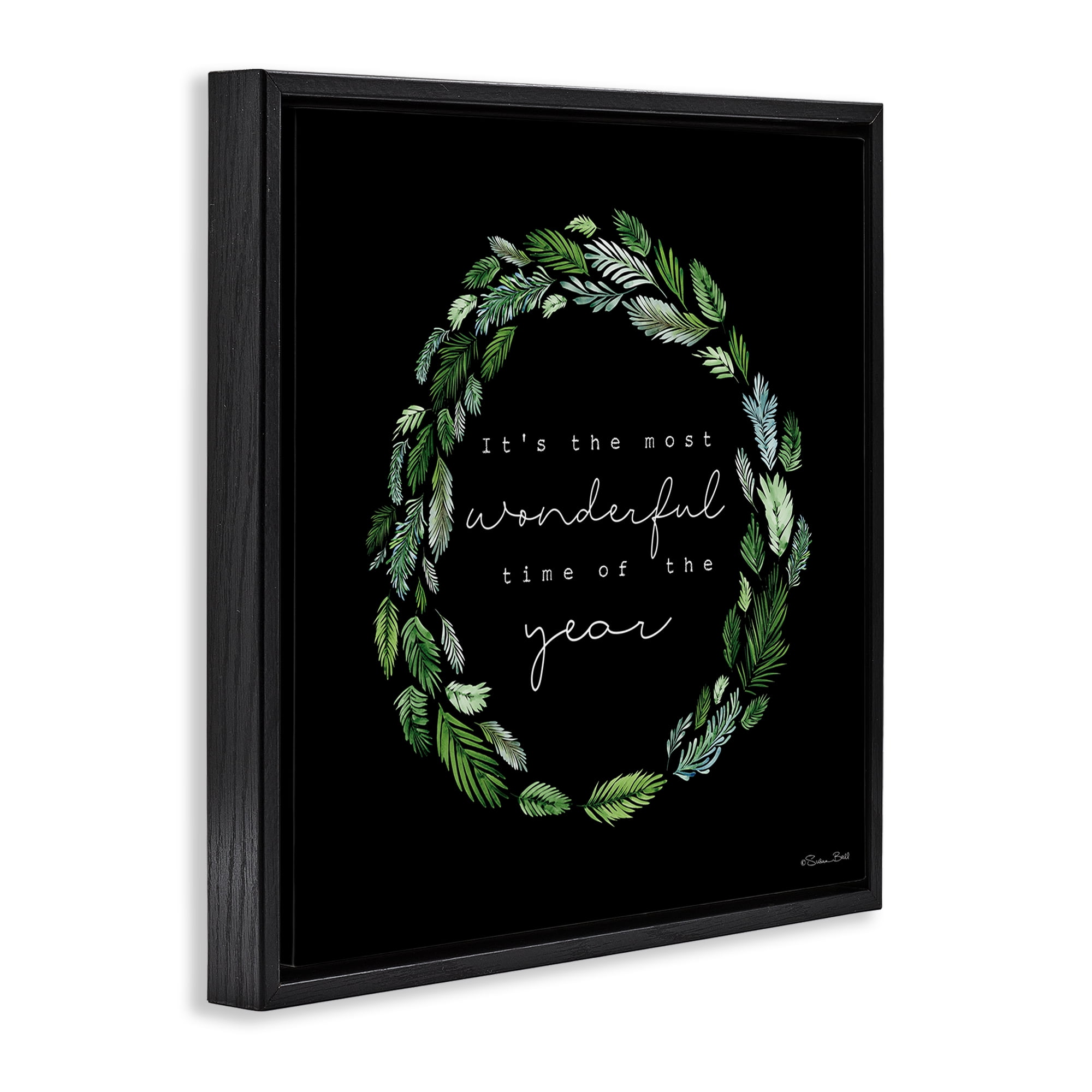 Stupell Industries Minimal Holiday Wreath Holiday Painting Black Floater Framed Canvas Art Prints Wall Art, 18 x 18