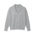 thumbnail image 4 of XIAONU Solid Shawl Collar Ribbed Knit Sweater For Women Loose Long Sleeve Daily Pullover Shirts, 4 of 5