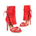thumbnail image 5 of Women's High Top Strappy Dressy Shoes Stiletto Heel Gladiator Sandals Open Toe Summer Mid Calf Boots Red Size 9.5, 5 of 6