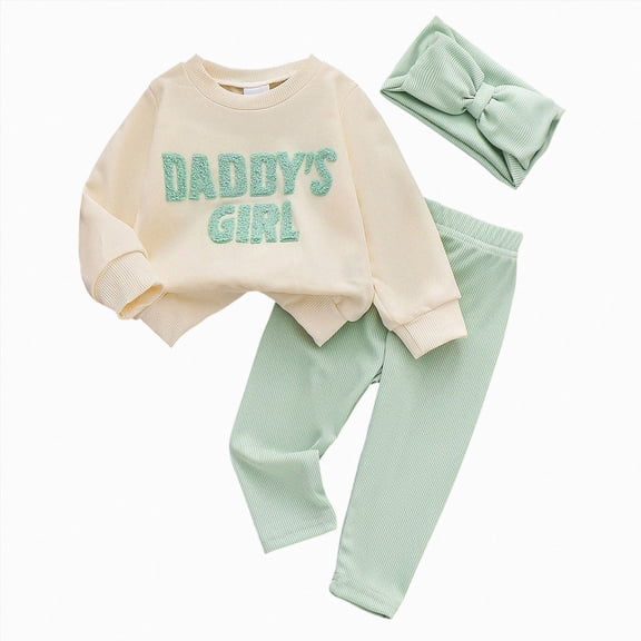 Caqnni 12-18 Months Girls Clothes Crew Neck Long Sleeve Tops and Pants Set Fall Outfits 5-13 Years 0 6 12 18 24 Months 2T 3T 4T 2 PC Playwear Set A282-Light Green