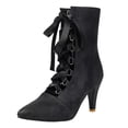 thumbnail image 4 of Kitten Heels Combat Boots for Women Ladies Vintage Ribbon Lace up Mid Calf Dress Ankle Booties Cocktail Party, 4 of 5