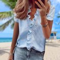 thumbnail image 4 of Camisas De Mujer Camisas casuales de verano Moda volantes Mujer Blusa Ropa femenina (Azul M) Kuymtek para Mujer Azul T XXL, 4 of 7