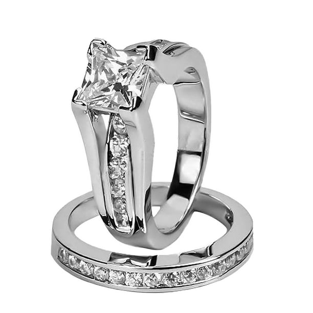 Anillos para mujer, regalos para San Valentín, compromiso, boda, anillo de pareja de circonita blanca.