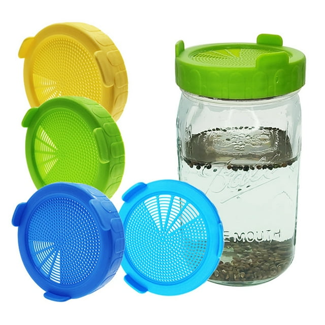 Coofit Couvercles de Germination Réguliers en Plastique 4 Pcs Couvercles en Maille à Grand Ouverture Couvercles de Fermentation Mason