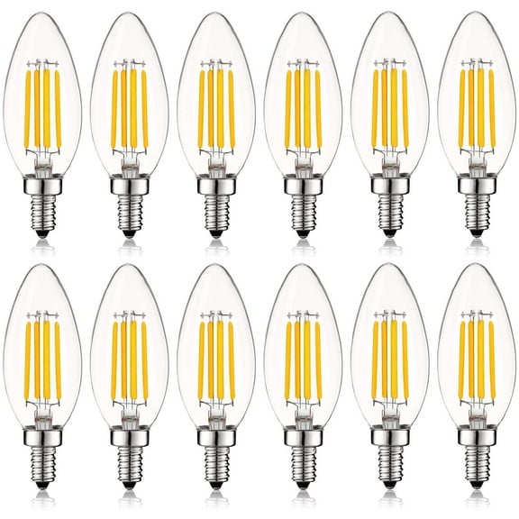 Luxrite 5W E12 Vintage Candelabra LED Dimmable Light Bulbs, 60W Equivalent 2700K Warm White, 550 Lumens, Blunt Tip, 12-Pack