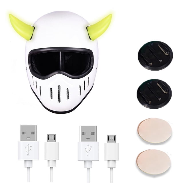 2 cascos iluminados con cuernos de diablo, recargables, con base de liberación rápida y cintas para casco de bicicleta y motocicleta (casco no incluido).