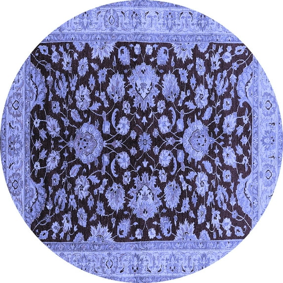 Ahgly Company Machine Washable Indoor Round Oriental Blue Traditional Area Rugs, 8' Round