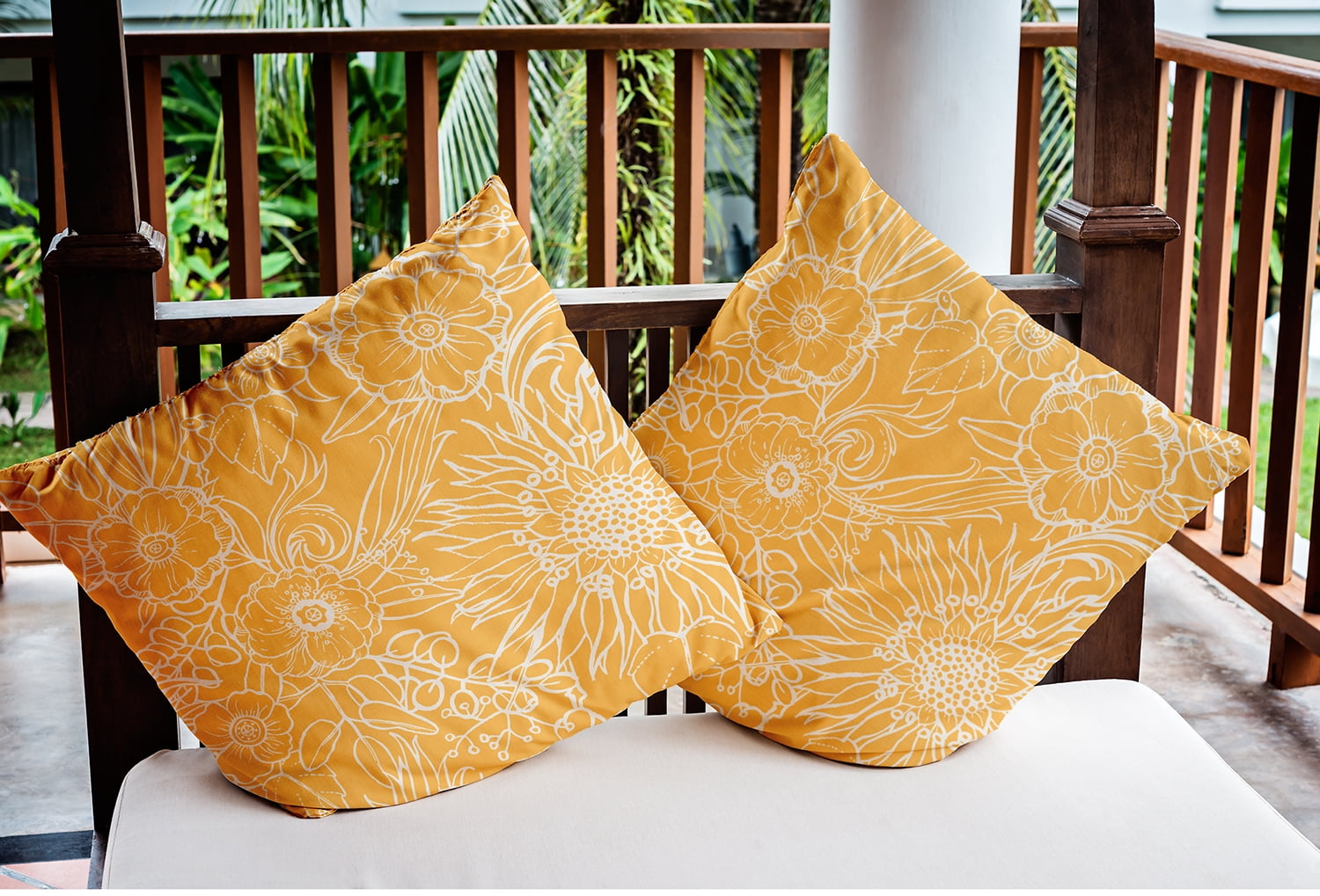 20"x20" Square Simply Daisy Zentangle Poly Indoor/Outdoor Pillow, Egg Yolk Qty 1
