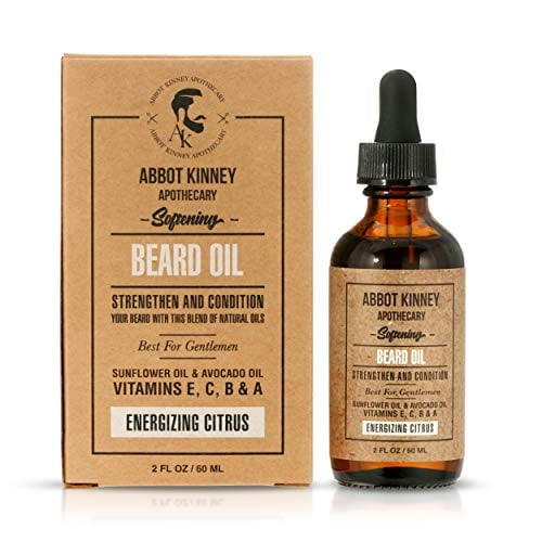 ABBOT KINNEY APOTHECARY Softening Beard Oil, Strengthens and Conditions Beards, Blend of Natural Oils, 2 oz (Energizing Citrus)