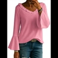 thumbnail image 3 of Blusa de Mujer con Volantes, Mangas 3/4, Cuello en V, Informal, para Negocios, y Verano Rosa L, 3 of 6