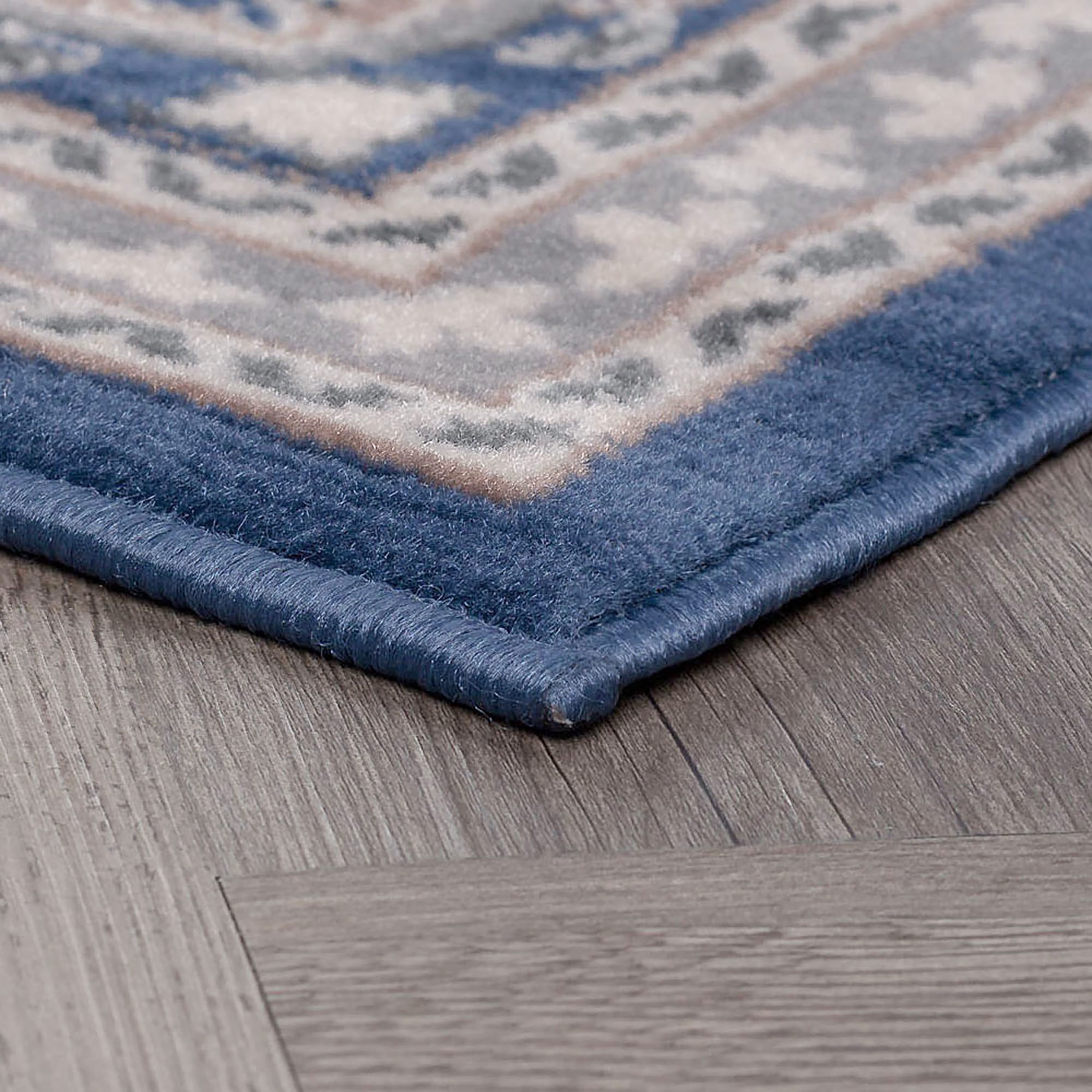 Madison Traditional 2' x 7' Navy and Cream Polypropylene Indoor Area Rug