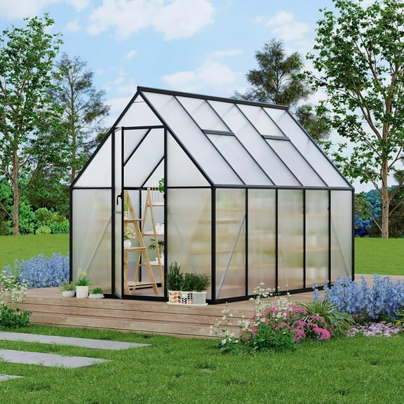 Homhougo 6'x9' Aluminum-Framed Polycarbonate Greenhouse, Heavy Duty Polycarbonate Greenhouse with Quick Setup Structure and Roof Vent, Large Enhanced Aluminum GreenhouseKit for Outdoors