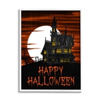 Stupell Industries Happy Halloween Haunted House Graphic Art White Framed Art Print Wall Art, Design by The Saturday Evening Post