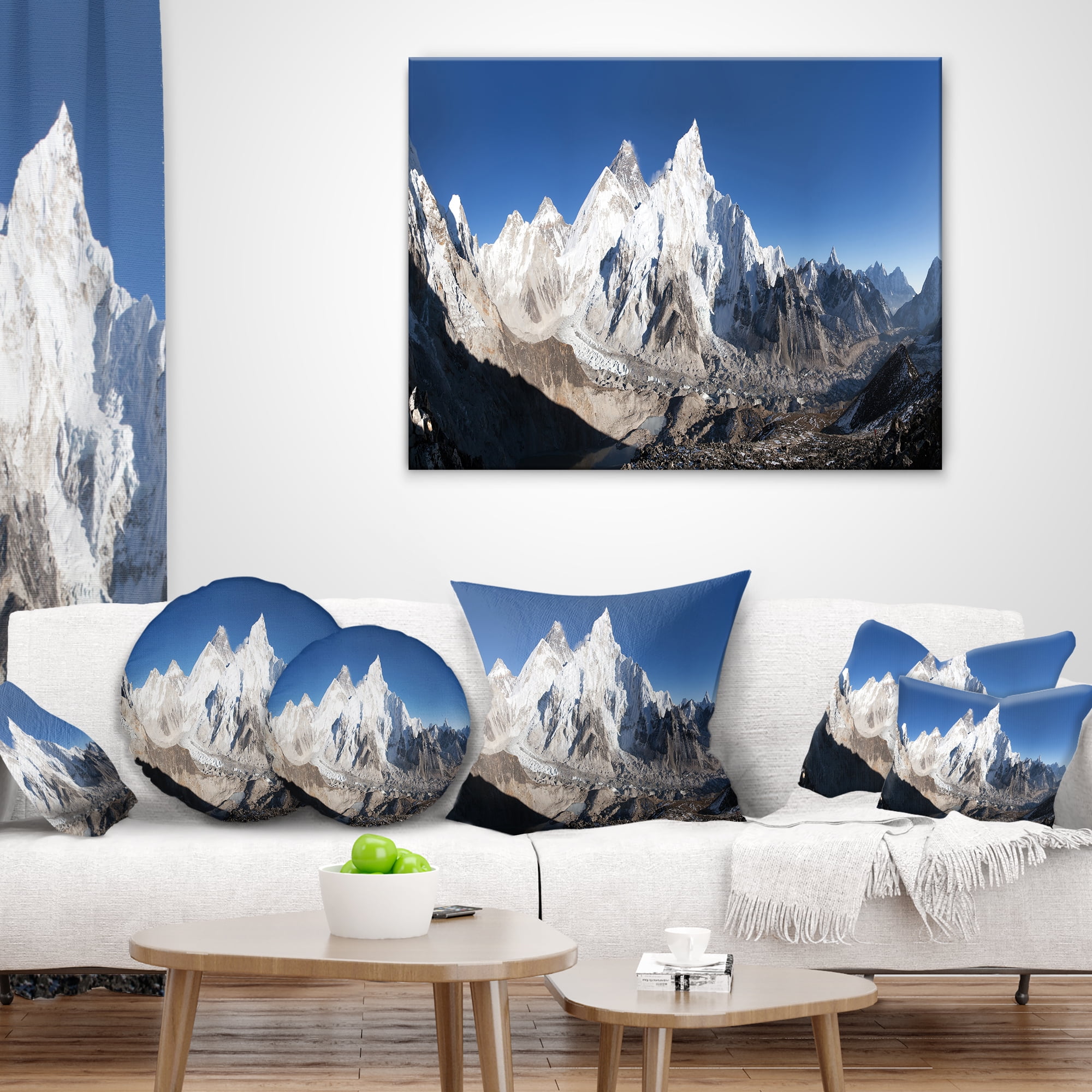 Designart Mount Everest Glacier Panorama - Landscape Printed Throw Pillow - 18x18