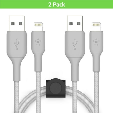 Belkin 2 Pack 5ft. Lightning to USB-A 5ft Braided Cable with Strap, Silver