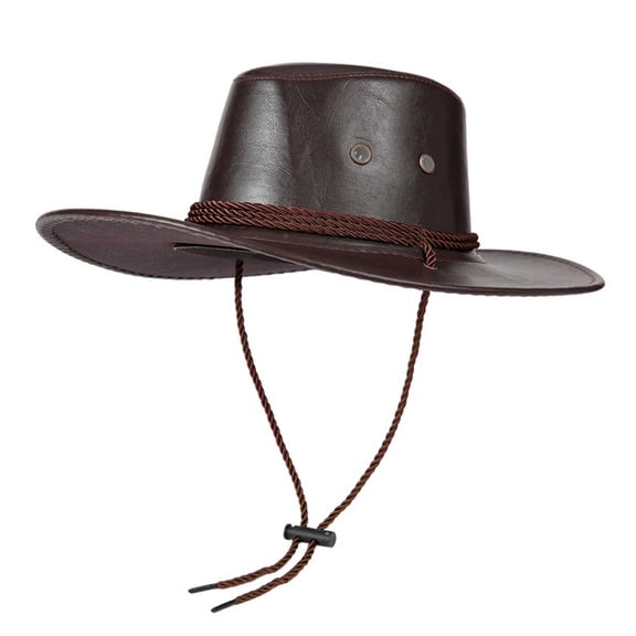 Fewfanhot Men & Women Classic Western Cowboy Hat with Braided Rope Band, Adjustable Chin Strap Wide Brim Felt Hat for Hiking, Fishing, Outdoor Wear