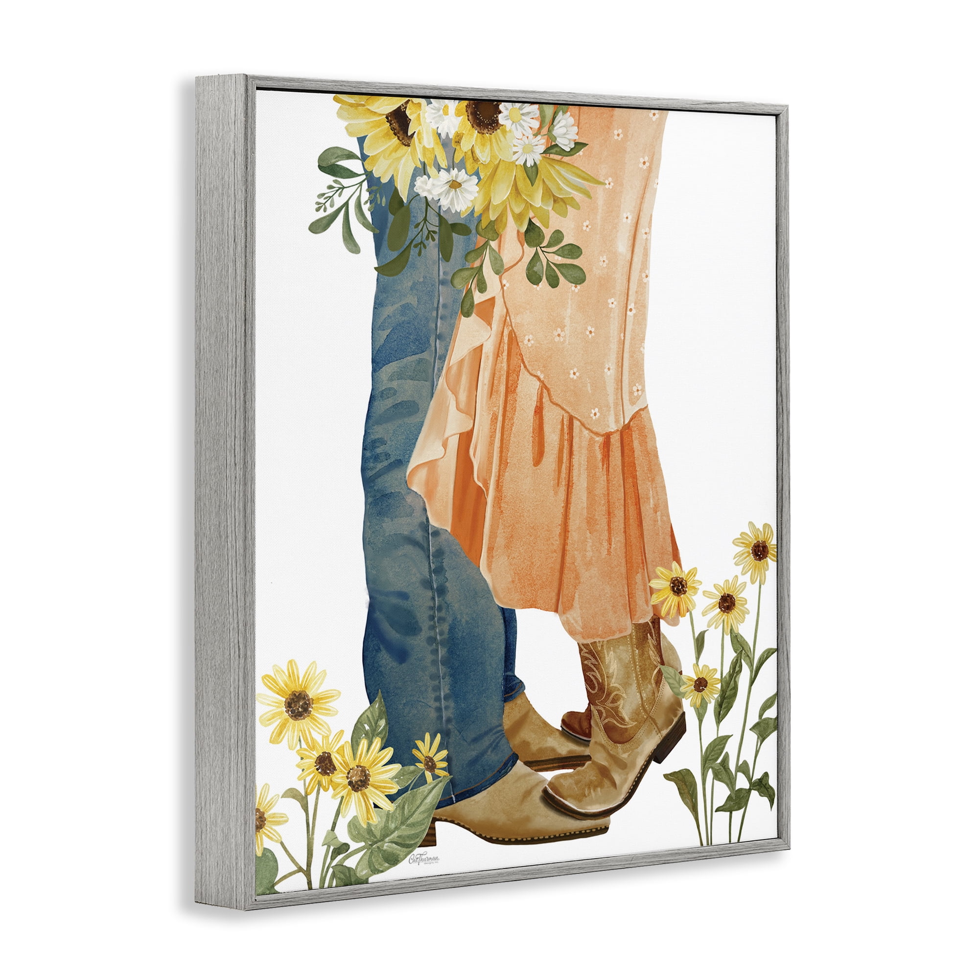 Stupell Industries Floral Western Couple Novelty Painting Gray Framed Art Print Wall Art, 24 x 30
