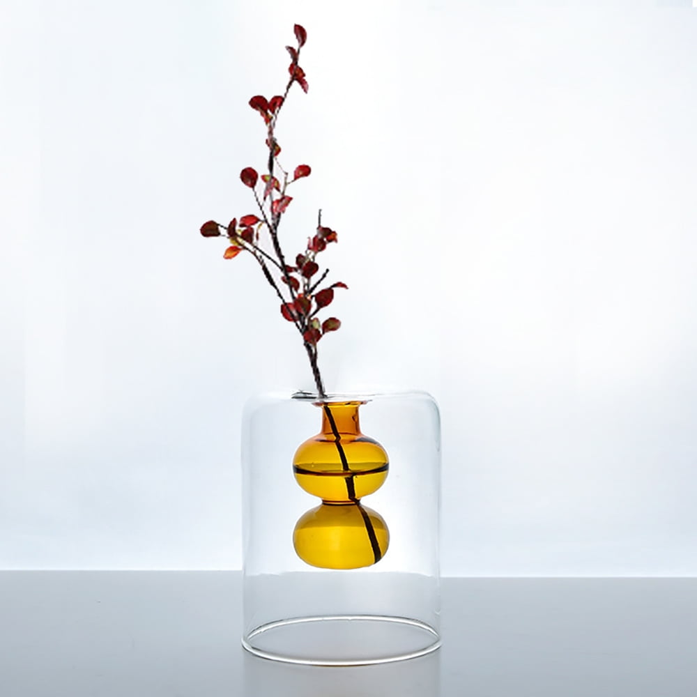 Colored Glass Bud Vase, Double Walled Glass Vase, Decorative Creative Crystal Decor Ideal for ...