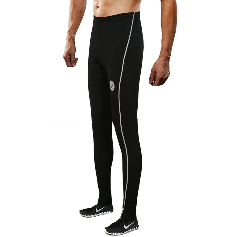 Men's Drawstring Elastic Waist Thermal Running Tights Pants Ankle Zipper  Reflective Elements