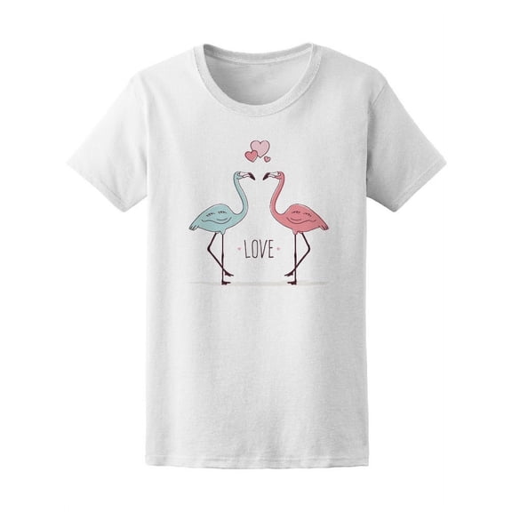 Flamingo Couple With Hearts T-Shirt Women -Image by Shutterstock, Female Large