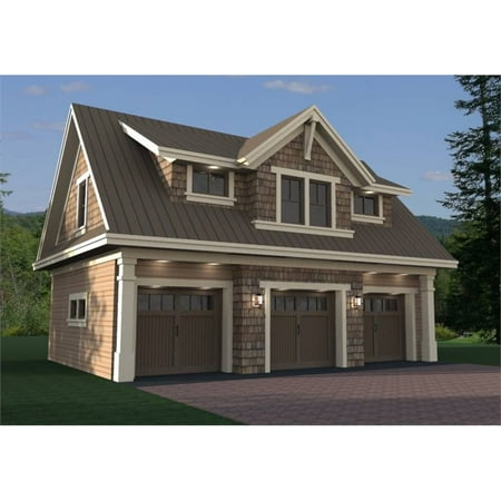 The House Designers: THD-1994 Builder-Ready Blueprints to Build a Craftsman 3-Car Garage + Apartment House Plan with Slab Foundation (5 Printed Sets)