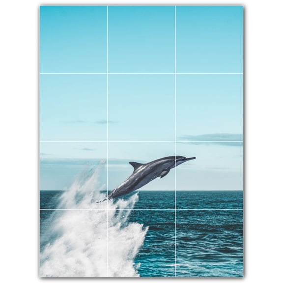 Picture-Tiles.com: Dolphin Ceramic Tile Wall Mural WAL500506-34S. 12.75"W x 17"H using (12) 4.25" x 4.25" Ceramic Tiles-Satin Finish