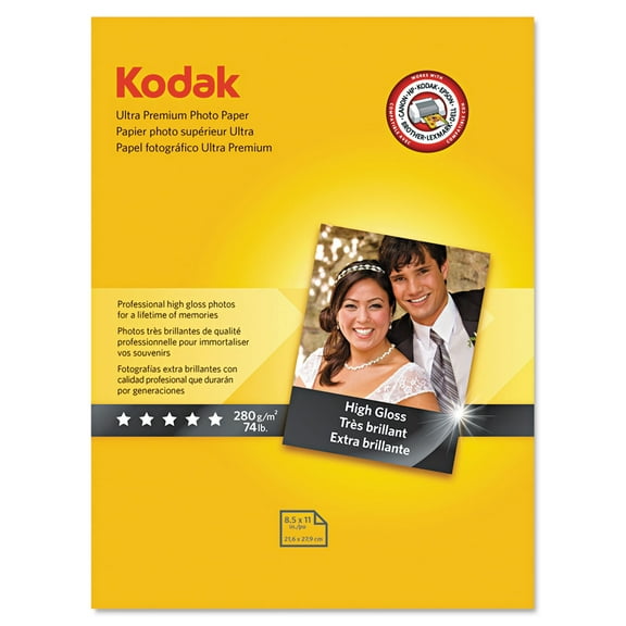 KODAK Ultra Premium Photo Paper Gloss 8.5"x11", 25 count, 74lb-280g/m2 weight, 10 mil thickness (41154 - 8366353)