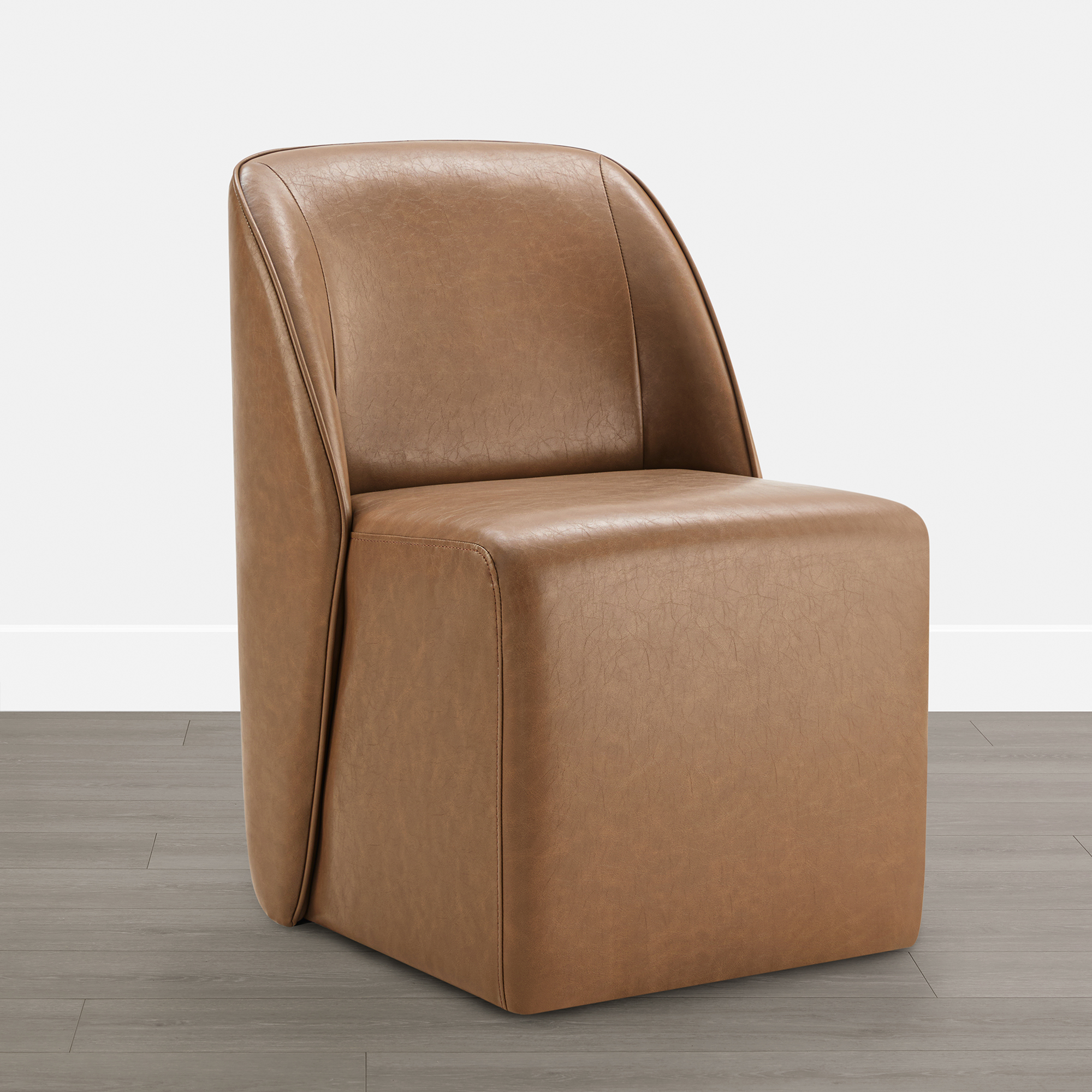 Spruce & Spring Rolling Upholstered Dining Chair with Smooth Hidden Casters Set of 2, Saddle Brown