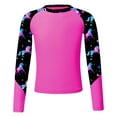 thumbnail image 2 of inhzoy Kids Girls Long Sleeve Swim Top with UPF 50+ Floral Printed Swimming Shirt Rash Guard Beach Bathing Tops Hot Pink 14, 2 of 6