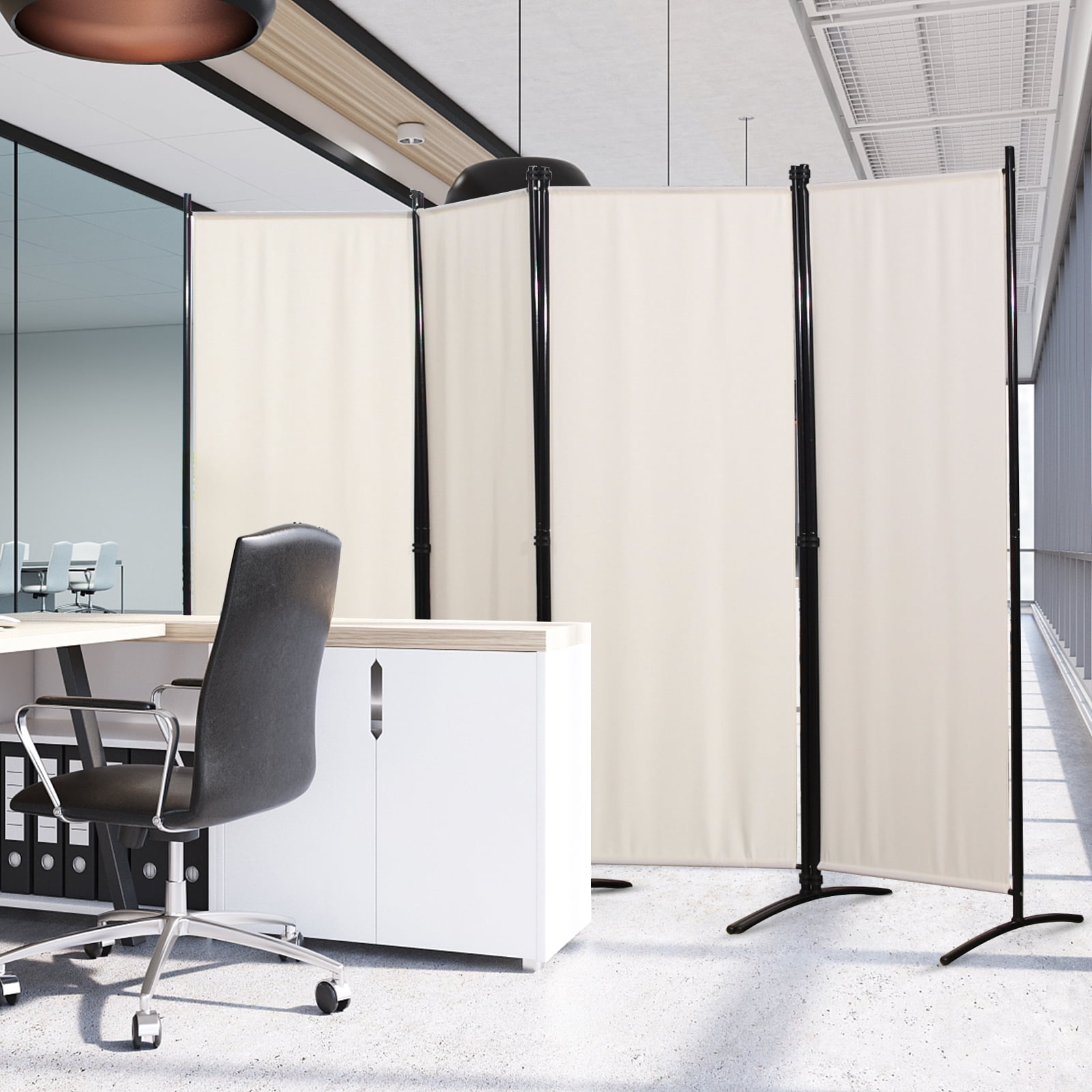 Patiojoy 5.6Ft Tall Folding Room Divider Freestanding 4-Panel Privacy Screen w/Iron Frame White