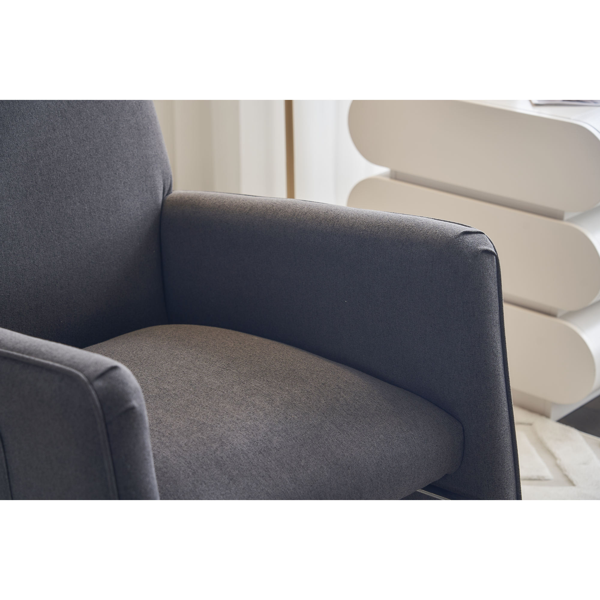 Jopath Nursery Rocking Chair,Cotton Linen Upholstered Rocking Chair with Adjustable Footrest,Glider Rocker Chair with High Backrest for Living Room,Bedroom,Dark Gray