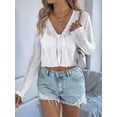 thumbnail image 4 of Women'S Light-Weight Shrugs Crochet Sweaters Tie Front 3/4 Sleeve Cropped Cardigan for Spring Summer White S, 4 of 8