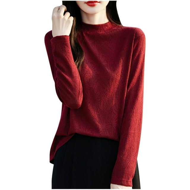 WRKEKC Chemises à Manches Longues pour Femmes Couleur Unie Couche de Base en Tricot Ample Col Rond Tunique Décontractée Tissu Doux pour Automne Hiver Confort Quotidien