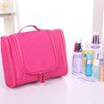 thumbnail image 5 of Bolsa de almacenamiento de artículos de tocador con 3 aberturas, gancho colgante impermeable, bolsa de maquillaje y cosméticos de viaje de gran capacidad, color rojo rosa, 5 of 5