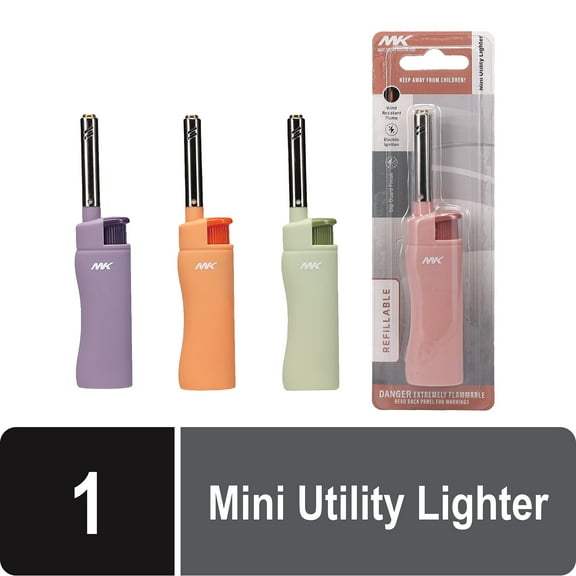 MK Range Pastel Mini Utility Windproof Flame Candle Lighters, Pastel Orange and Pink, 1 pack