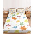 thumbnail image 2 of Cal.King Size Fitted Sheet Set - Thanksgiving Fall 3 Piece Bedding Sets 16" Deep Pocket Fitted Sheet with 2 Pillowcases, Maple Leaf Botanical Autumn Brushed Microfiber Hotel Luxury Bed Sheets, 2 of 9