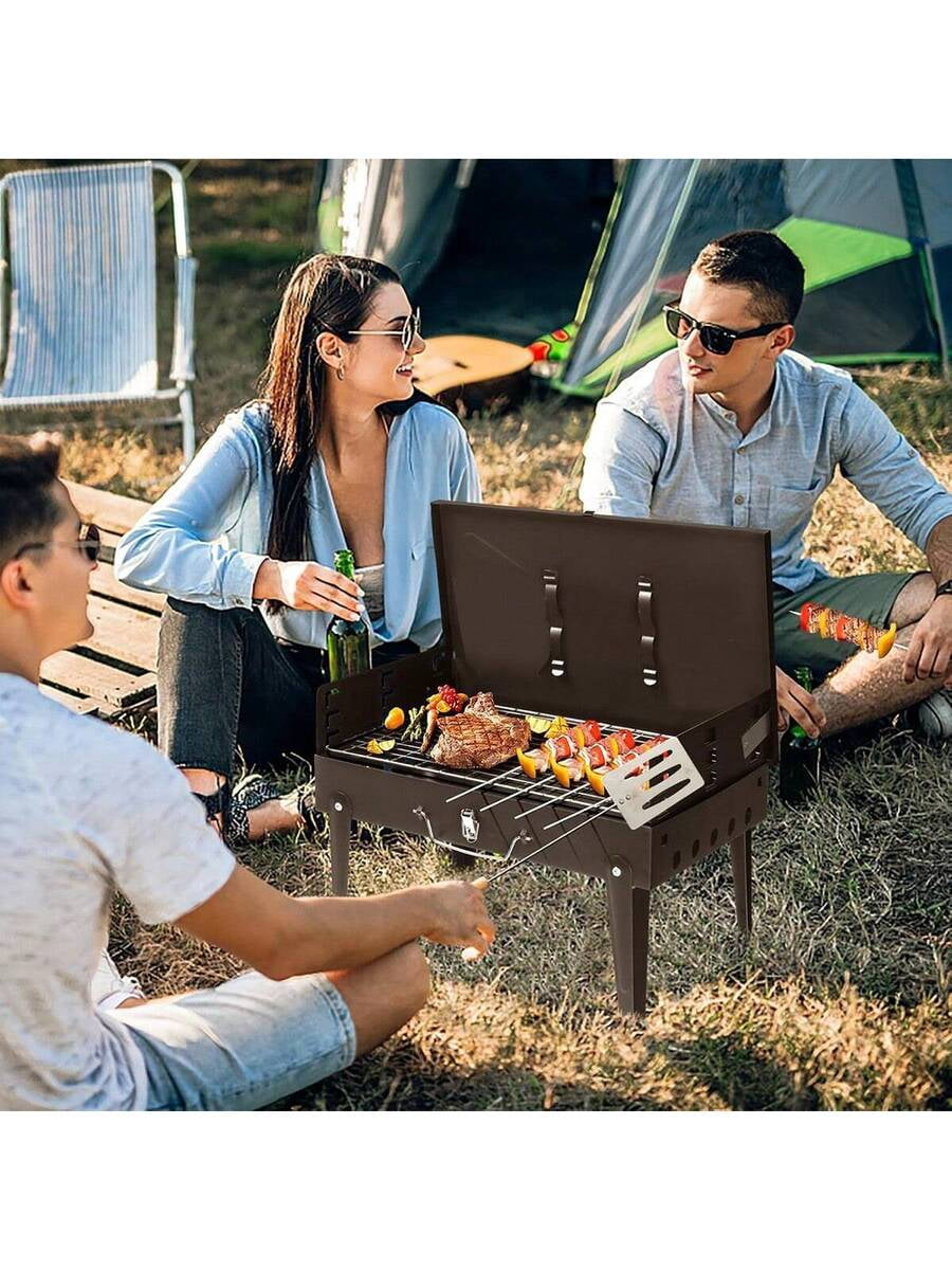1pc Small Portable Charcoal Grill, Foldable Outdoor Grill With Barbecue Accessories, Suitable For Outdoor Cooking, Camping, Hiking, Picnicking, Tailgate Parties, And Backyard Parties