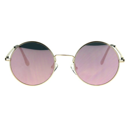 Pink Reflective Mirror Lens Round Circle Lens Hippie Gold Frame Eye Glasses