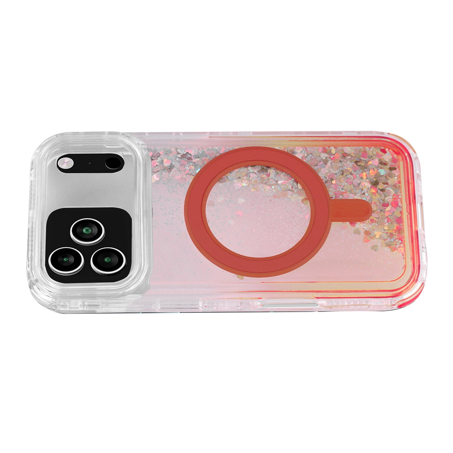 Liquid Glitter Wireless Charging Bumper Case for iPhone 17 Pro Max - Red