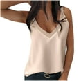 thumbnail image 2 of Fartey Deep V Neck Camisole Tank Top for Women 2025 Summer Sleeveless Tops Slim FIt Solid Color Beach Shirts Fashion Y2K Blouses Beige M, 2 of 3