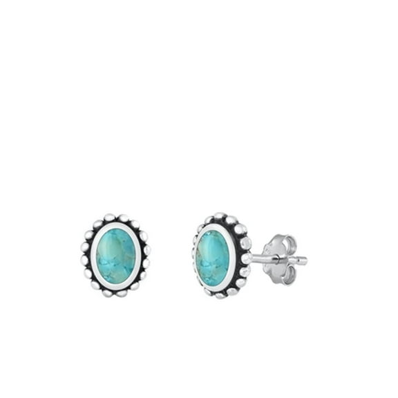 Sterling Silver Simulated Turquoise High Polished Stud Earrings 925 New Jewelry Female Unisex