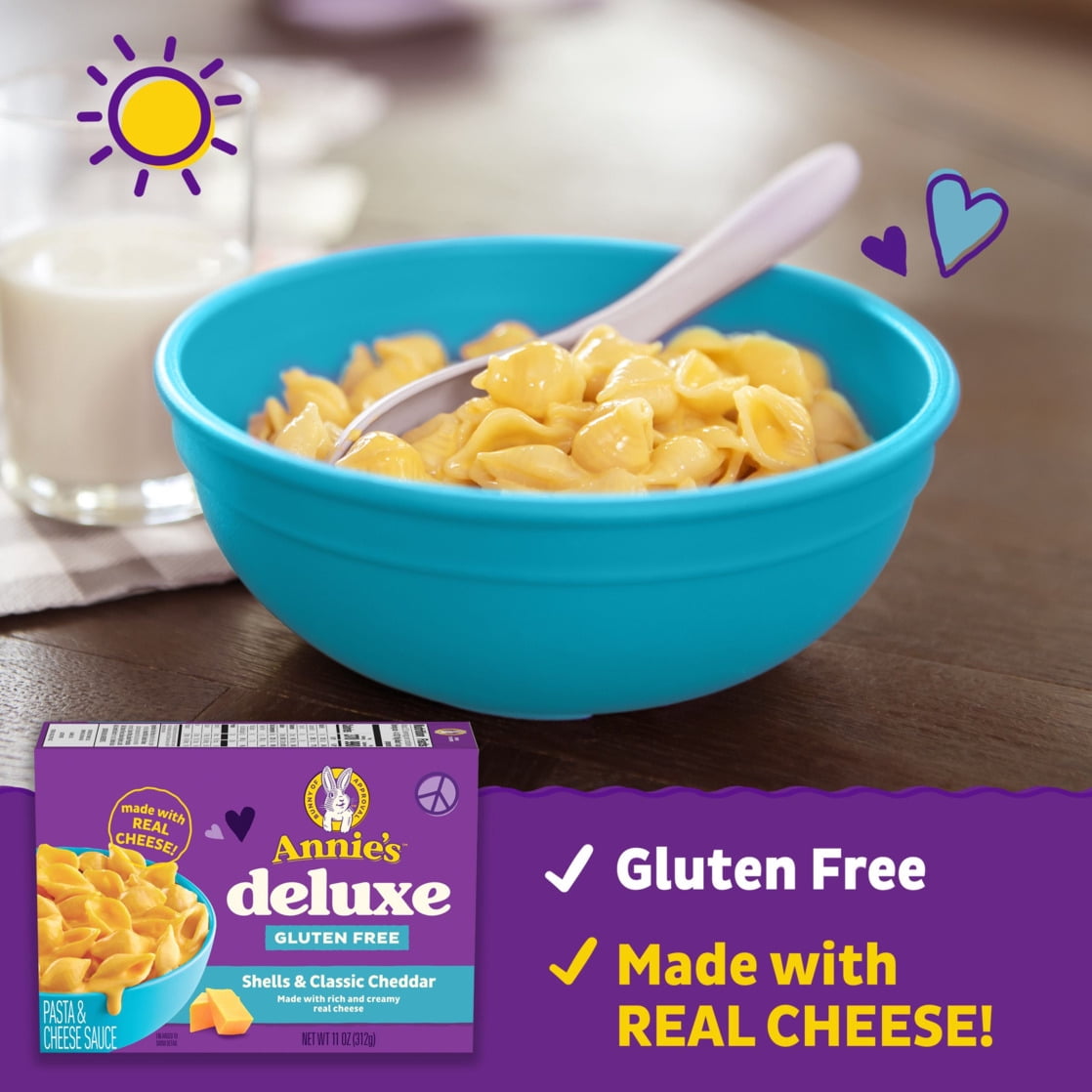 (12 pack) Annie's Deluxe Gluten Free Shells and Classic Cheddar, Pasta and Cheese Sauce, 11 oz