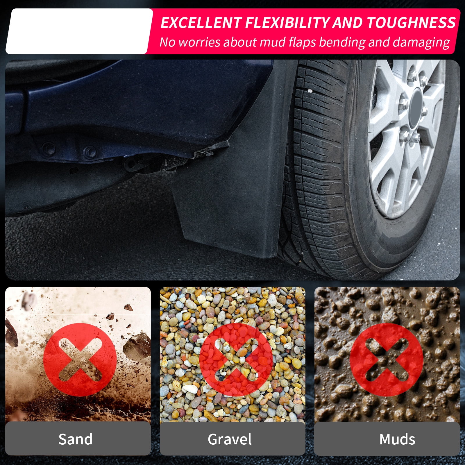 Mud Flaps for 2024 2025 Toyota Tacoma Without Fender Flare Mud Guards Front & Rear No Drilling 4PCS Splash Guards Fender Flares