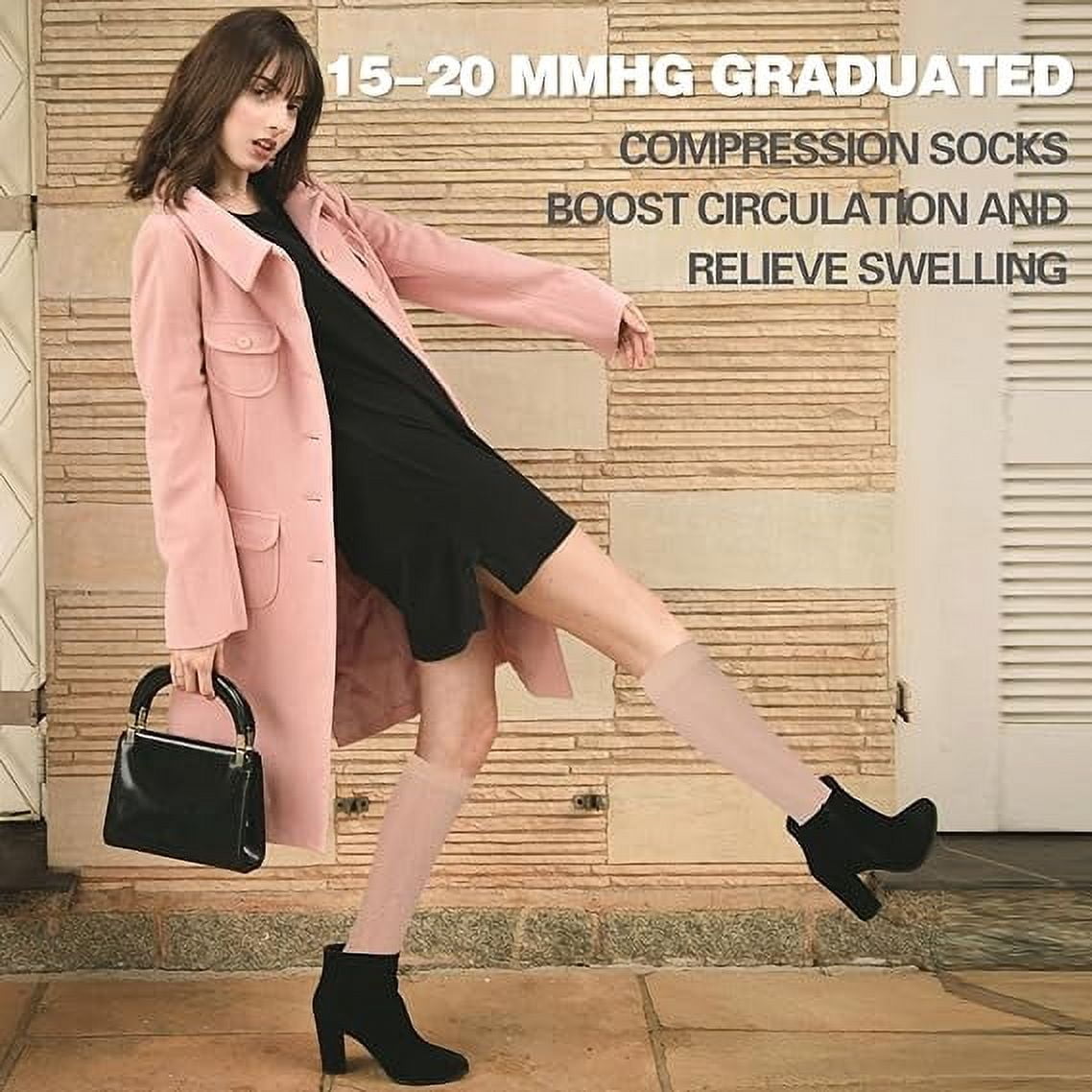 Wukang Open Toe Sheer Compression Stockings for Women, 15-20 mmHg Knee High Circulation Support Stockings, Graduated Medical Compression Socks for Travel, Flight