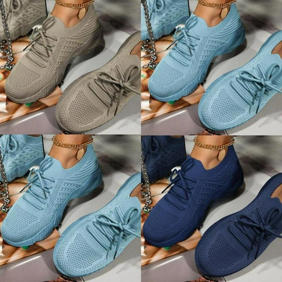 HaiMao Women Sparkle Walking Tennis Shoes Casual Lace-Up Non Slip Breathable Mesh Working Sneakers Gym Workout Shoes Light blue 9.5(43)