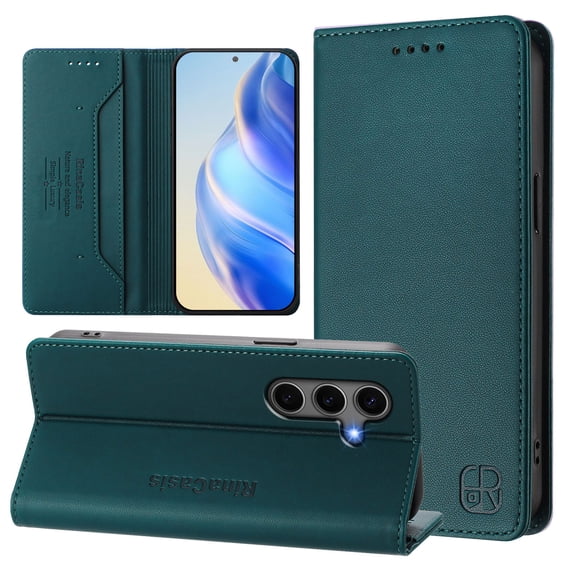 for Samsung Galaxy S25 Wallet Case PU Leather Folio Flip Cover with RFID Blocking Credit Card Holder, Kickstand Protective Shockproof Cover for Samsung Galaxy S25 Purse Case, Darkgreen