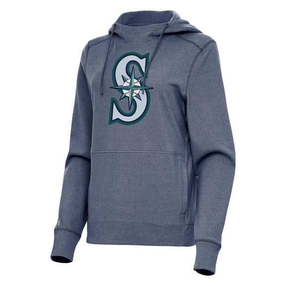 Women's Antigua Heather Navy Seattle Mariners Justice Pullover Hoodie