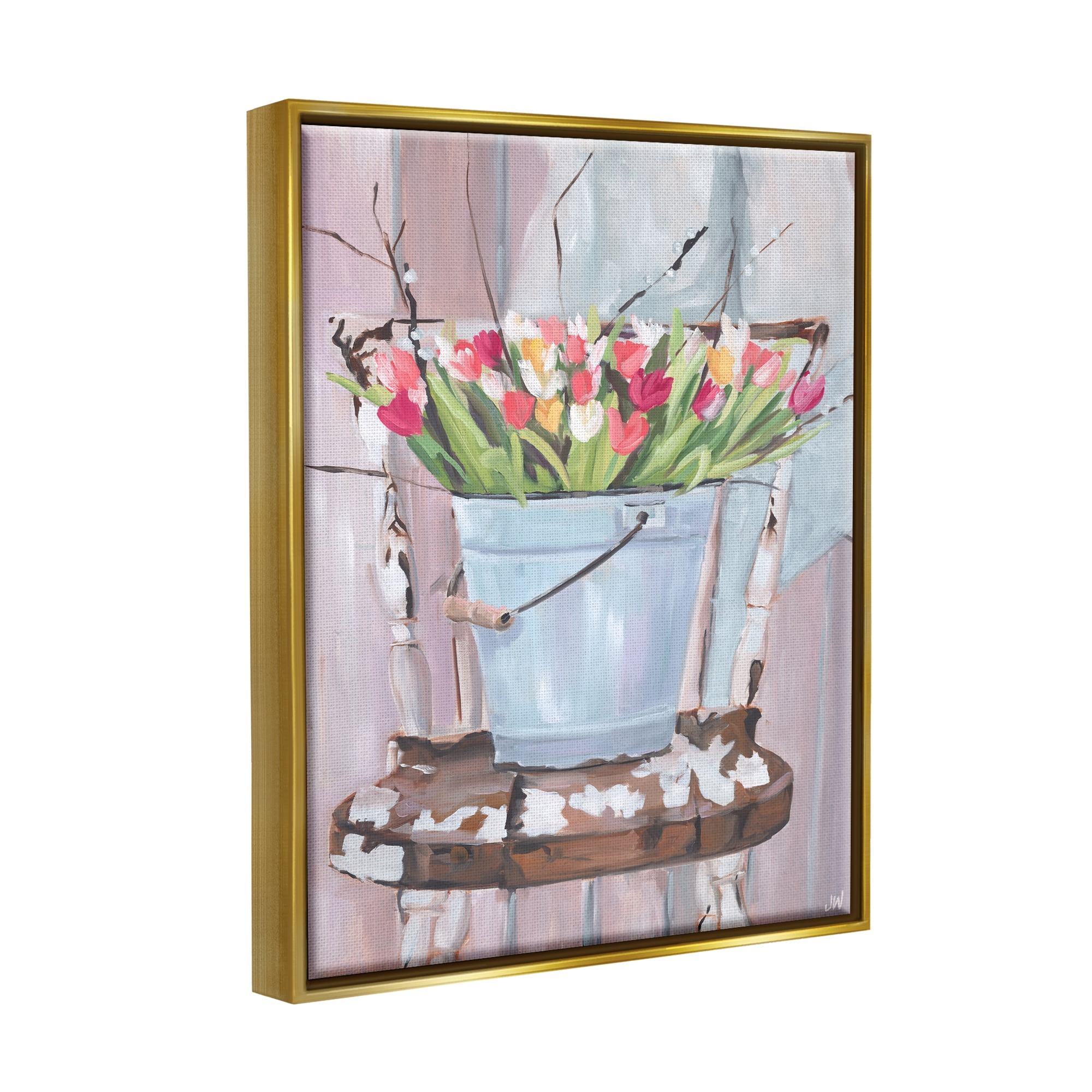 Stupell Industries Tulip Bouquet Still Life Botanical & Floral Painting Gold Floater Framed Canvas Art Print Wall Art, 17 x 21