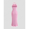 thumbnail image 2 of Pink Ruched Halter Maxi Dress With Adjustable Neck Tie, 2 of 6